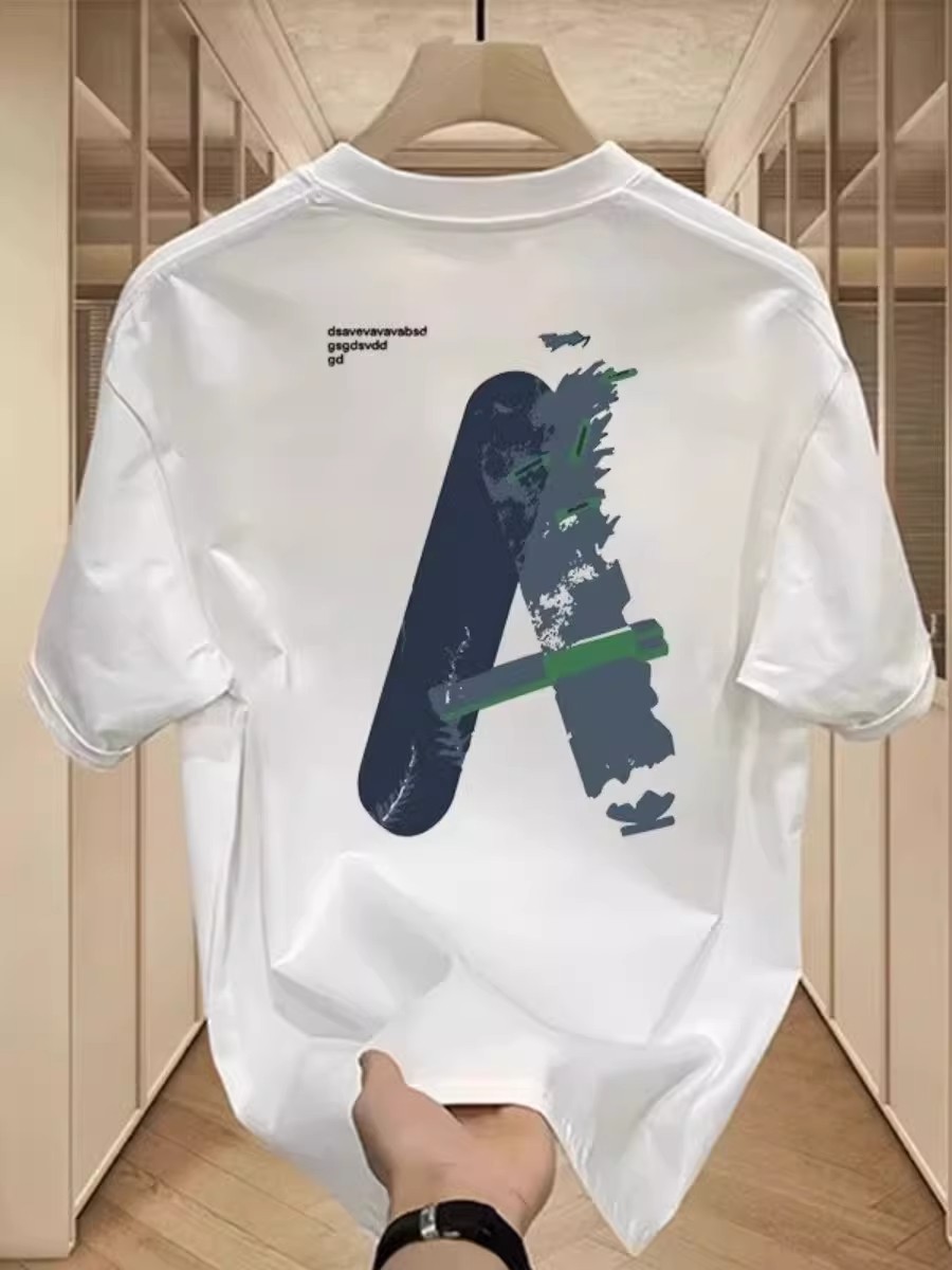 Summer Premium Viral Men's T-Shirts | American Letter Graphic 100% Cotton White Crew Neck Oversized Basic Tees