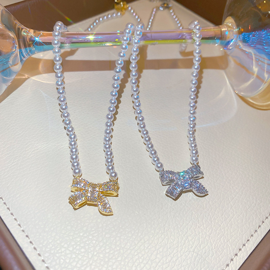 Collarbone summer fashion 2026 new trendy choker pearl bow necklace women's designer collarbone chain - view 8