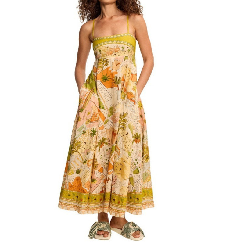 Summer Woman Elegant Dresses Fashion Printed Party Dress Designer Women Short Sleeve Lapel Neck High Waist Big Swing Dress