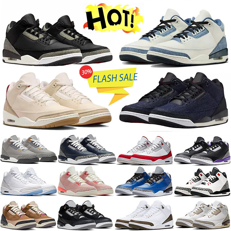 Designer 3 Basketball Shoes Men Women 3s Sneakers White Cement Dark Iris Blue Pine Green UNC Rust Pink Black Cat Wizards Outdoor Sports Trainers 36-47