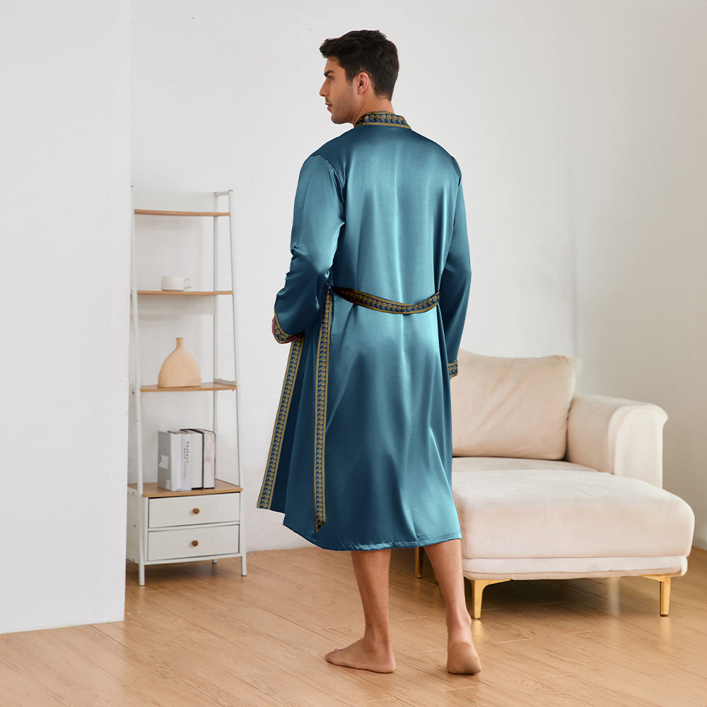 Yaoting designer Men's Ice Silk Pajamas Men's Spring Summer Chinese Style Long Robe Shorts Homewear Set TZ22332