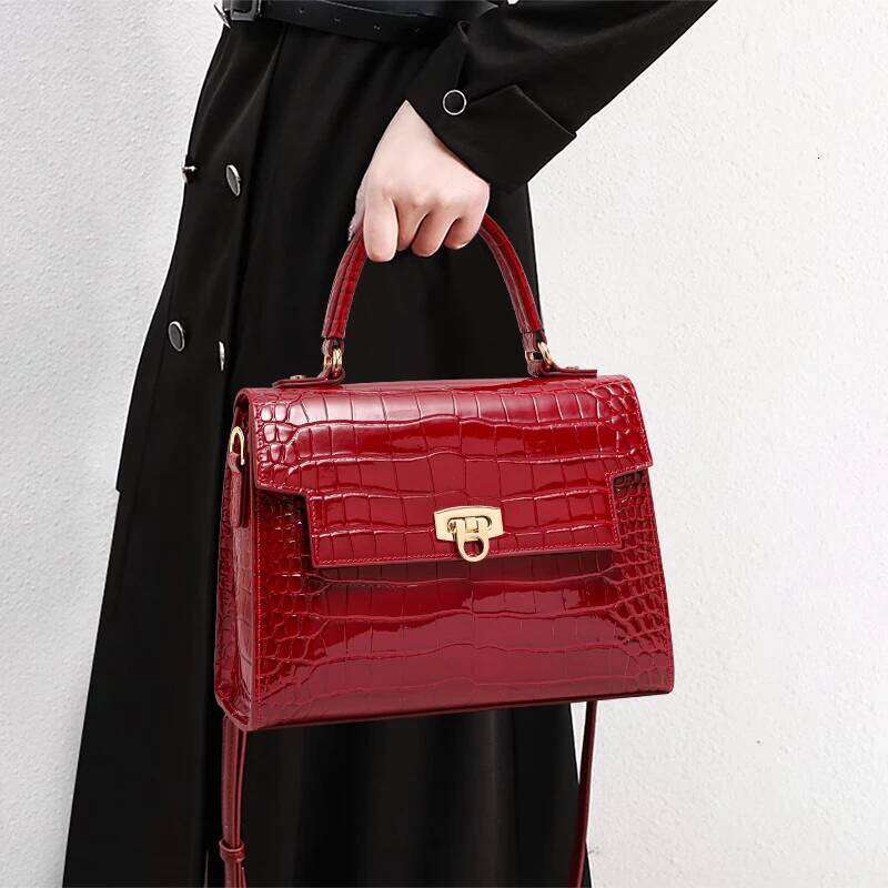 New Lacquer Skin Crocodile Pattern Women S Handbag Top Layer Cowhide Styled High Grade Single Shoulder Crossbody Bag SENYY