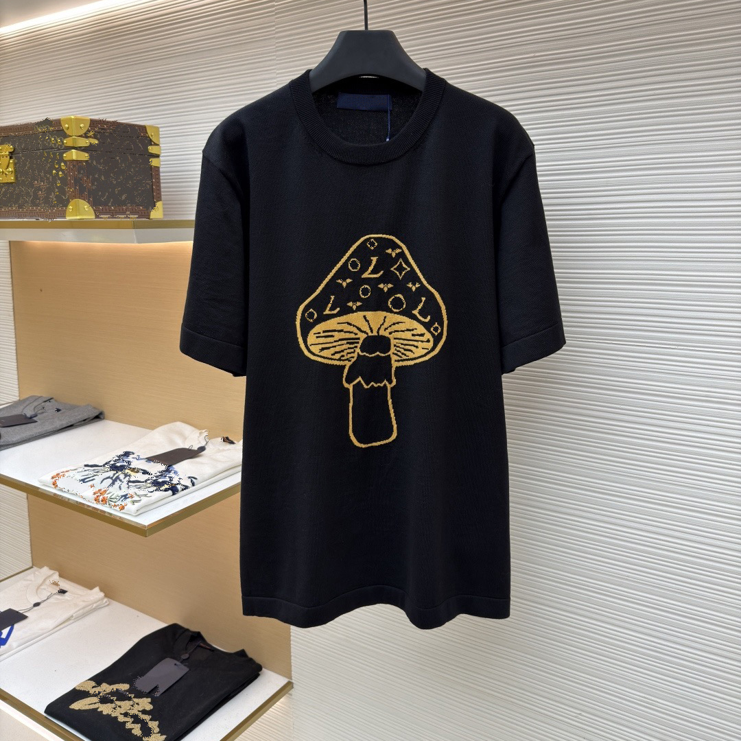 Senior Designer Men's T-shirt Polo Shirt Men's High Quality Style Mushroom Jacquard Knitted Short Sleeve Simple and Versatile T-shirt