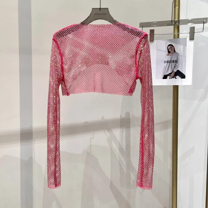 sexy bright diamond short top Slim thin Ms drill long-sleeved T-shirt sexy leak waist nightclub 260430