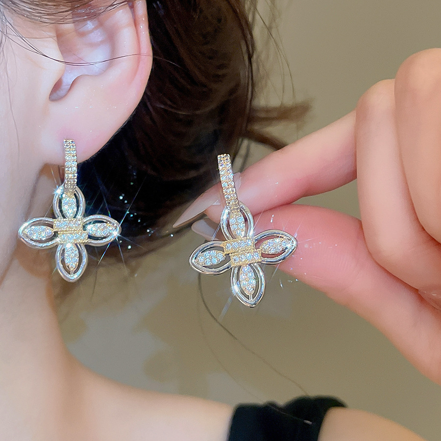 Charming European and American White zircon flower pendant earrings accessories wholesale - view 5