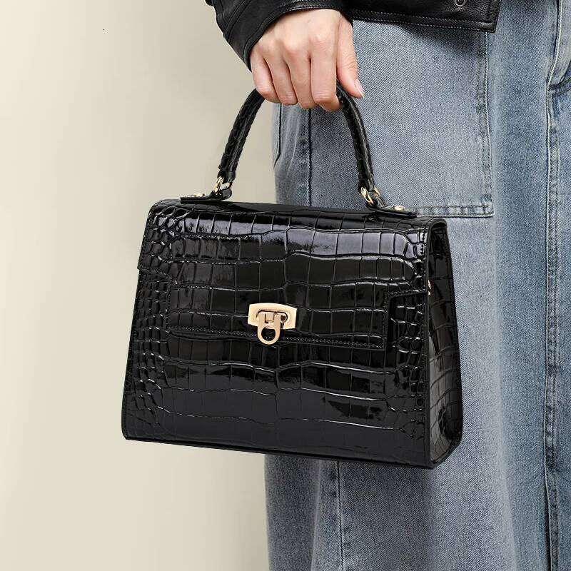 New Lacquer Skin Crocodile Pattern Women S Handbag Top Layer Cowhide Styled High Grade Single Shoulder Crossbody Bag SENYY