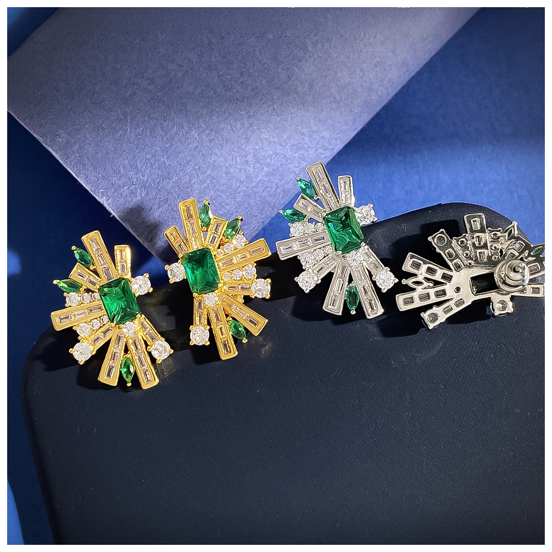 Designer Necklace Women Geometric Half Fan Emerald Diamond Jewelry Set Earrings Necklace Ring Luxury Jewlery Designer Women Elegant Premium Gift