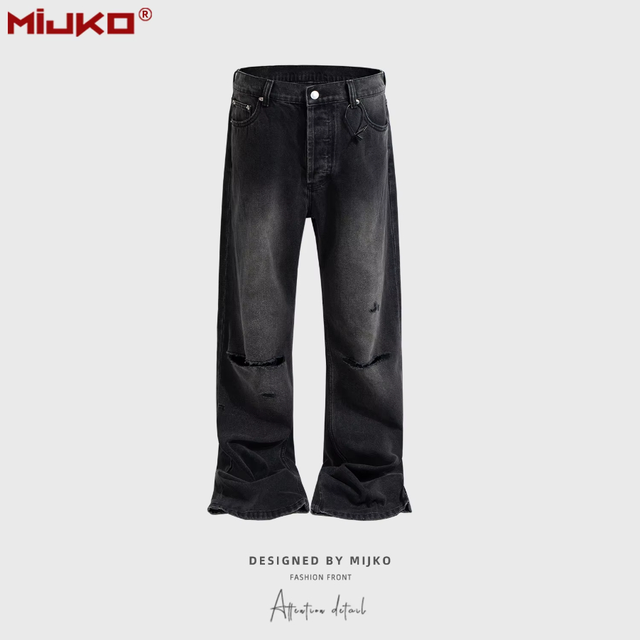 MIJKO Jeans Knife-cut Hole Hand-painted Distressed Denim Trousers ZJ146