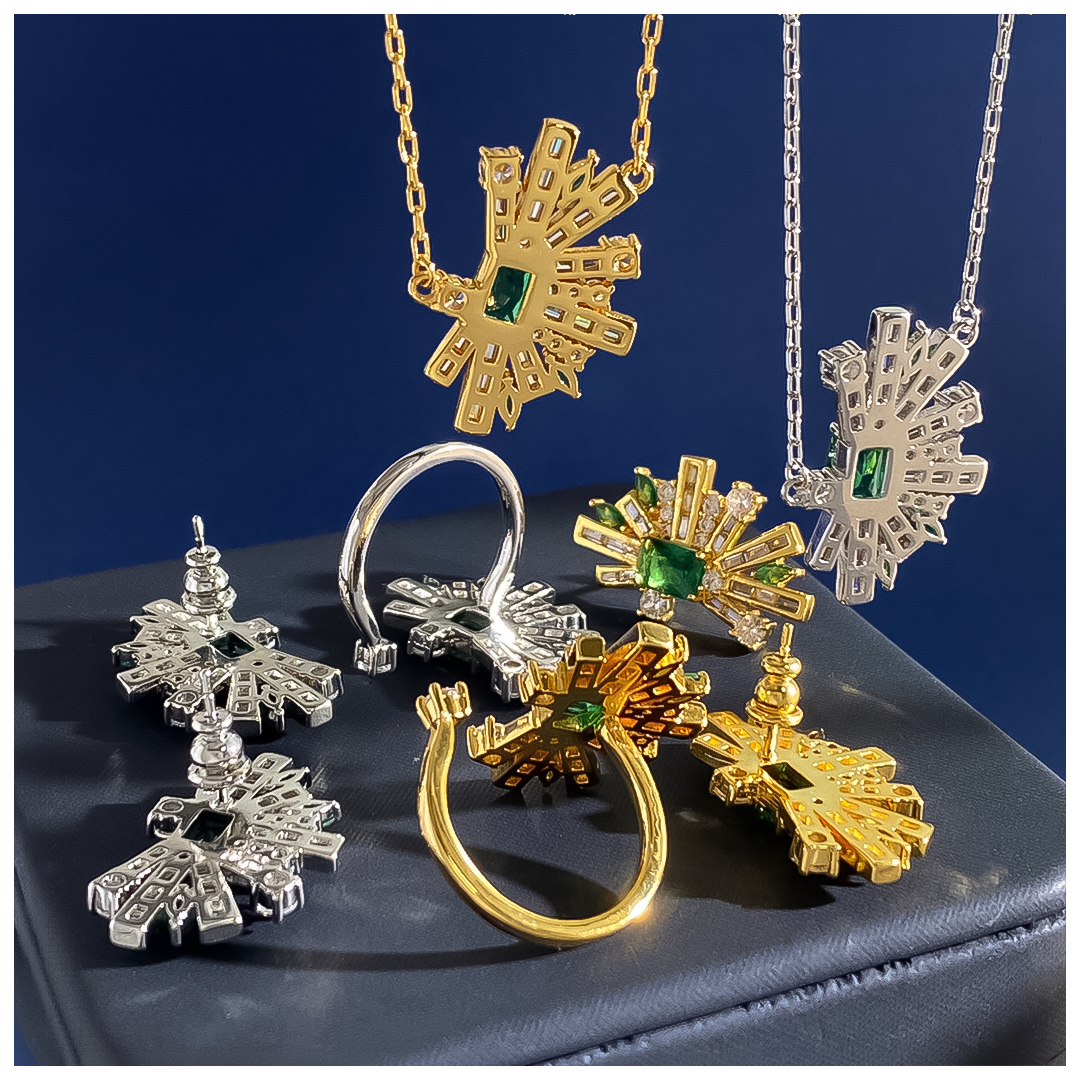 Designer Necklace Necklace for Women Geometric Half Fan Emerald Zircon Diamond Jewelry Set Earrings Necklace Ring Luxury Jewlery Designer for Women El