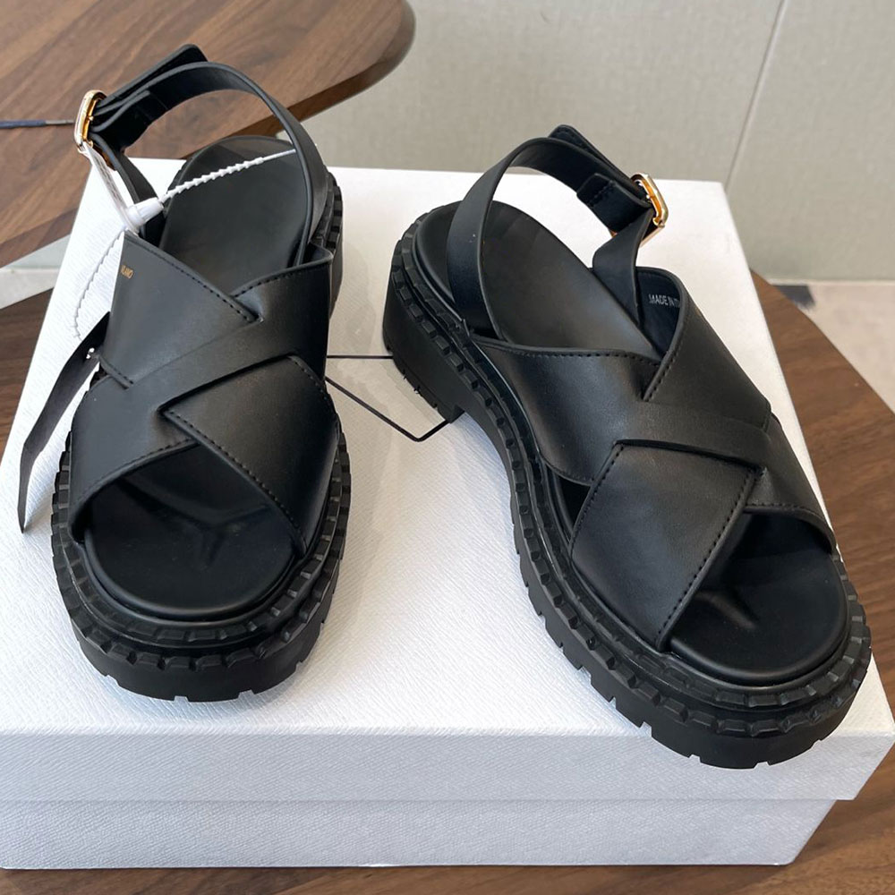 New Womens Leather sandals Fashion designer sandal 1X498O simplicity casual sandals Comfort Spring Summer Sandals Lug tread Monoblock rubber sole 55 mm