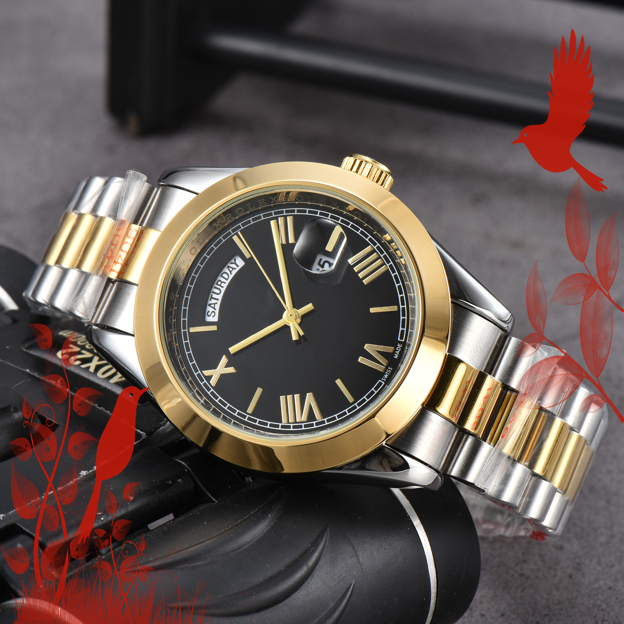Mens PERPETUALity DAY DATE Watches QUARTZ Movement Stainless Steel Watch women watch Luminous men Wristwatches #1256