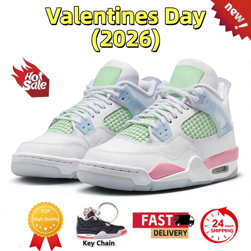 4 4s with box 2026 Valentines Day men women basketball shoes new Black Cat Denim Pizza White Cement Bred Reimagined UNC Blue Mens Trainers Sports Snea