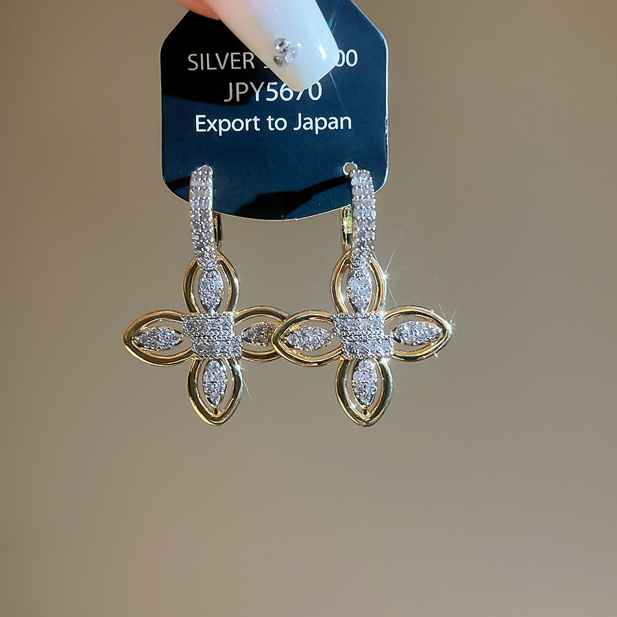 Charming European and American White zircon flower pendant earrings accessories wholesale - view 8