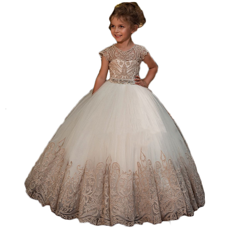 Flower Girl Dress Floral Lace Applique Children Wedding Party Gowns Kids Clothes Princess First Communion Dress 251129