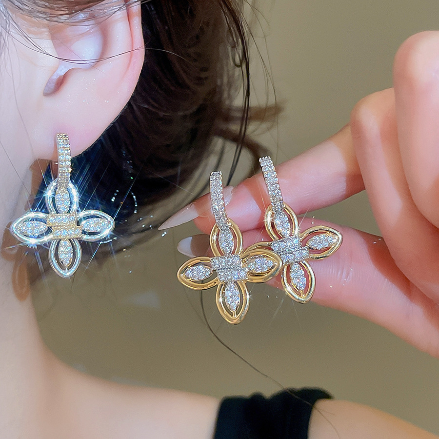 Charming European and American White zircon flower pendant earrings accessories wholesale - view 3