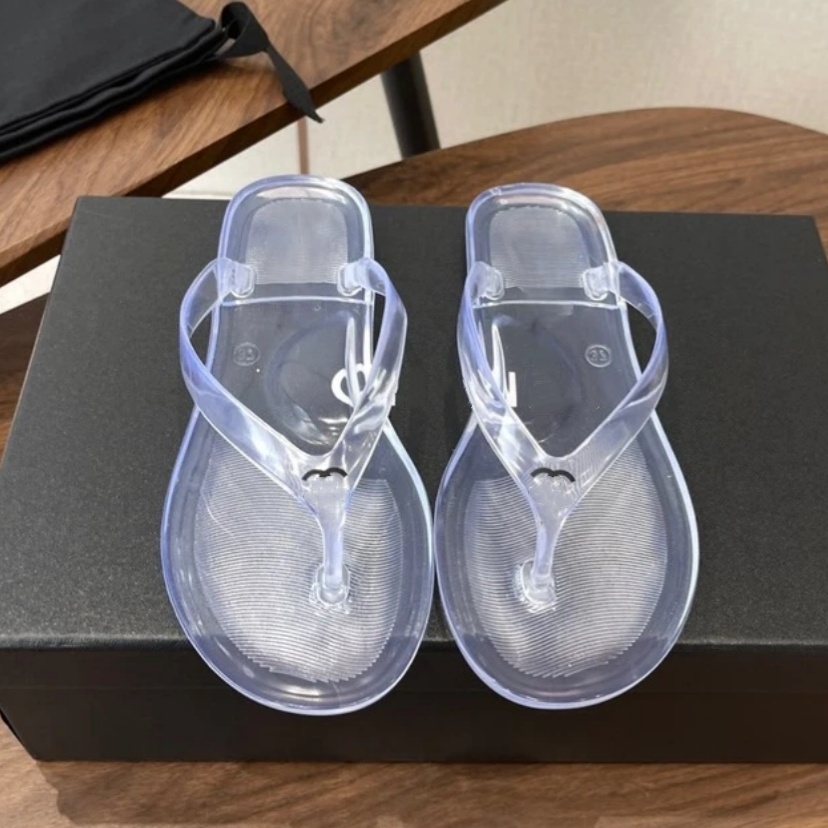 Fashion transparent Jelly Sandal Flip Flop Designer Woman slipper Rubber block heel Luxury Summer Beach Mule Flat Sandale wedge Slide travel sport Casual girl shoe