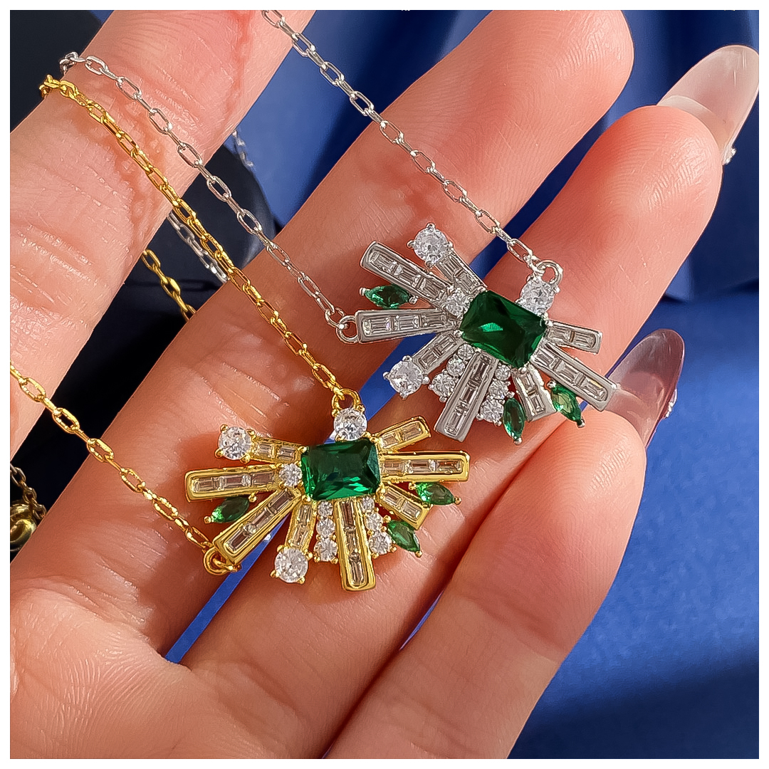 Designer Necklace Necklace for Women Geometric Half Fan Emerald Zircon Diamond Jewelry Set Earrings Necklace Ring Luxury Jewlery Designer for Women El