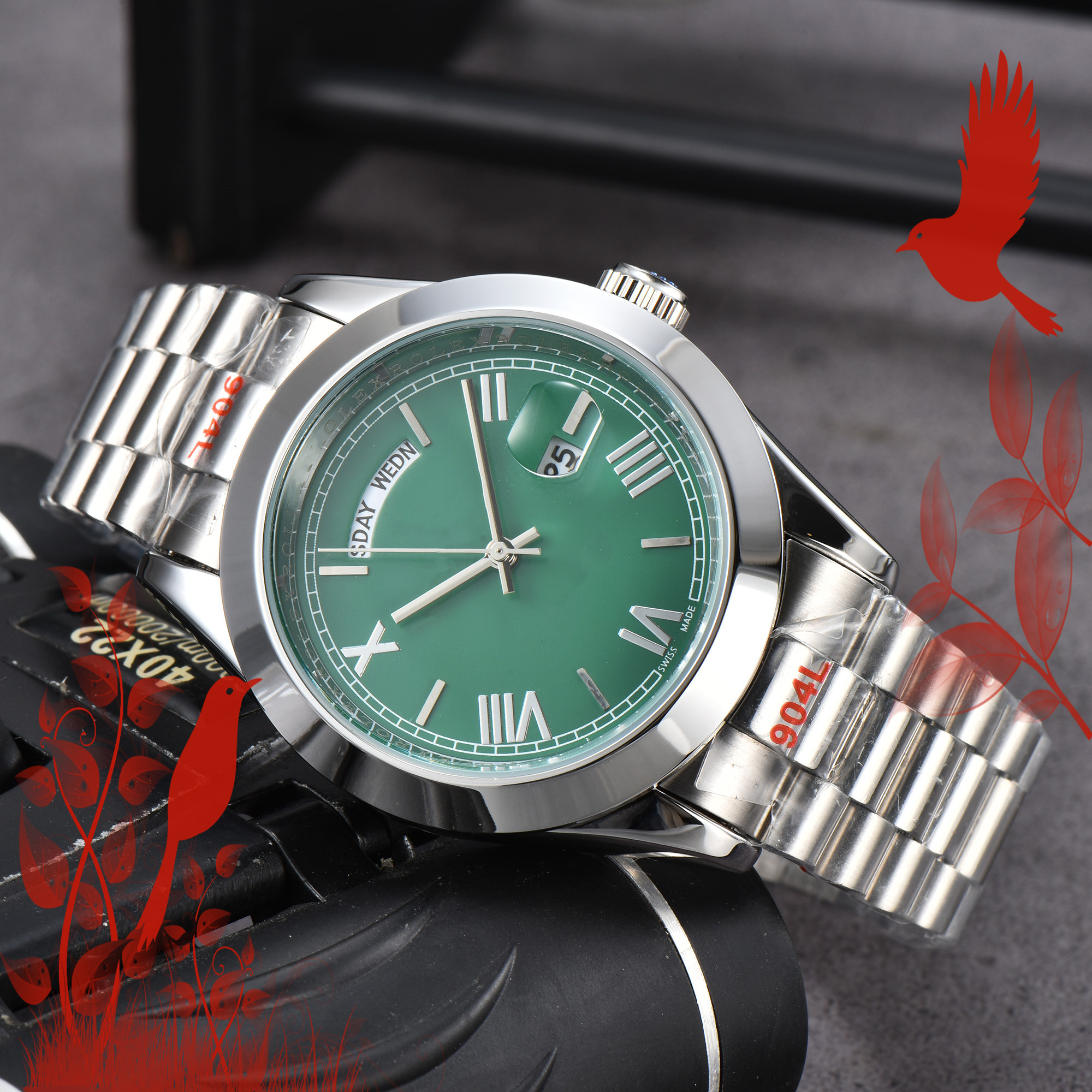 Mens PERPETUALity DAY DATE Watches QUARTZ Movement Stainless Steel Watch women watch Luminous men Wristwatches #1255