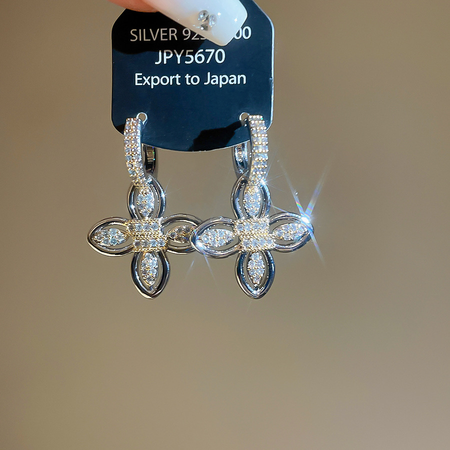 Charming European and American White zircon flower pendant earrings accessories wholesale - view 9