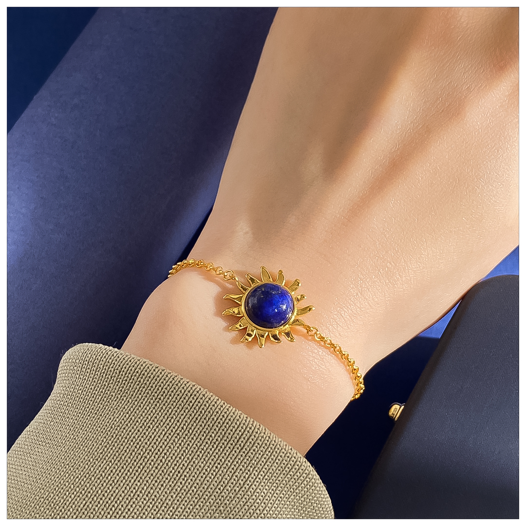 Designer Bracelet Bracelet for Women 18K Gold Plated Bangle Lapis Sunflower Charm Bangles Luxury Jewlery Designer for Women Elegant Statement Gift