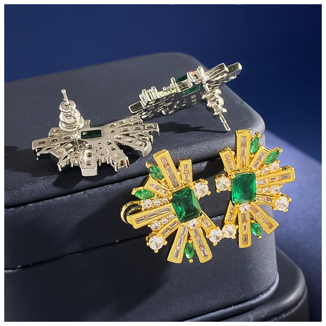 Designer Necklace Necklace for Women Geometric Half Fan Emerald Zircon Diamond Jewelry Set Earrings Necklace Ring Luxury Jewlery Designer for Women El