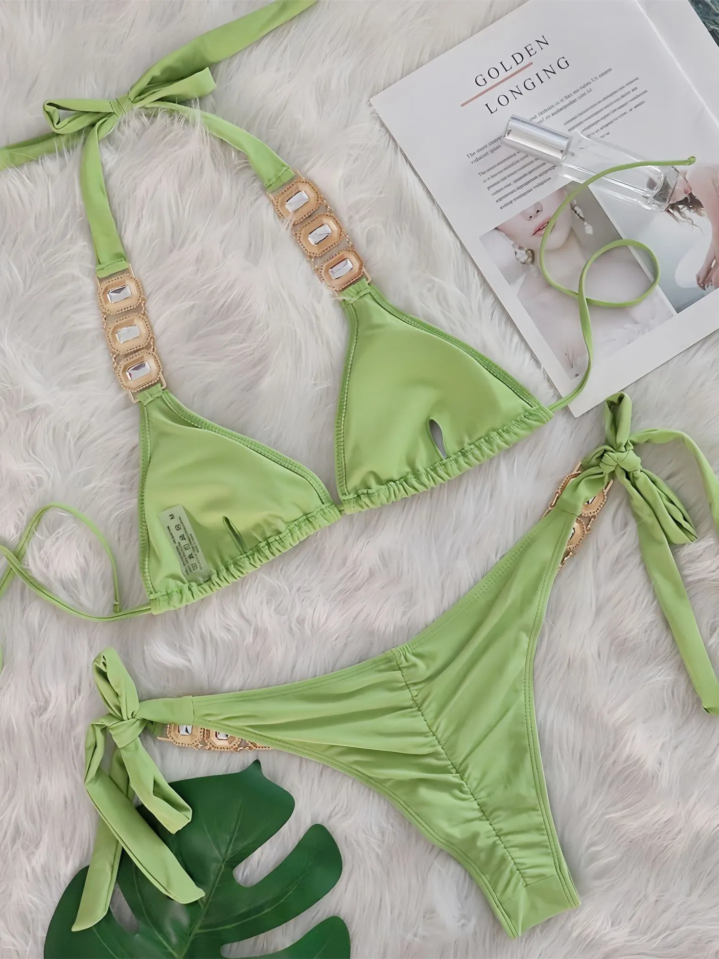 Sexy Rhinestone Bikini Set Women 2026 y Pink Crystal Diamond Push Up Bandage Thong Swimsuit Beach Bathing Suit Swimwear 260430