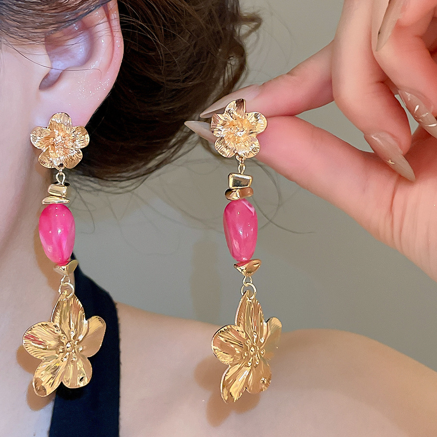European American cross-border acrylic flower pendant earring necklace set, Bohemian court style, exaggerated and elegant jewelry - view 4