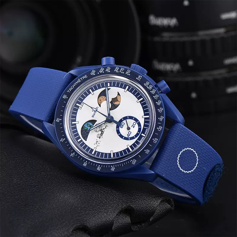 26ss NEW Limited Edition master wristwatchesBioceramic Quartz Chronograph Mens Womens URANUS Watch Mission To Mercury 42mm Black Nylon Luxury MOON Watch 1965 c02