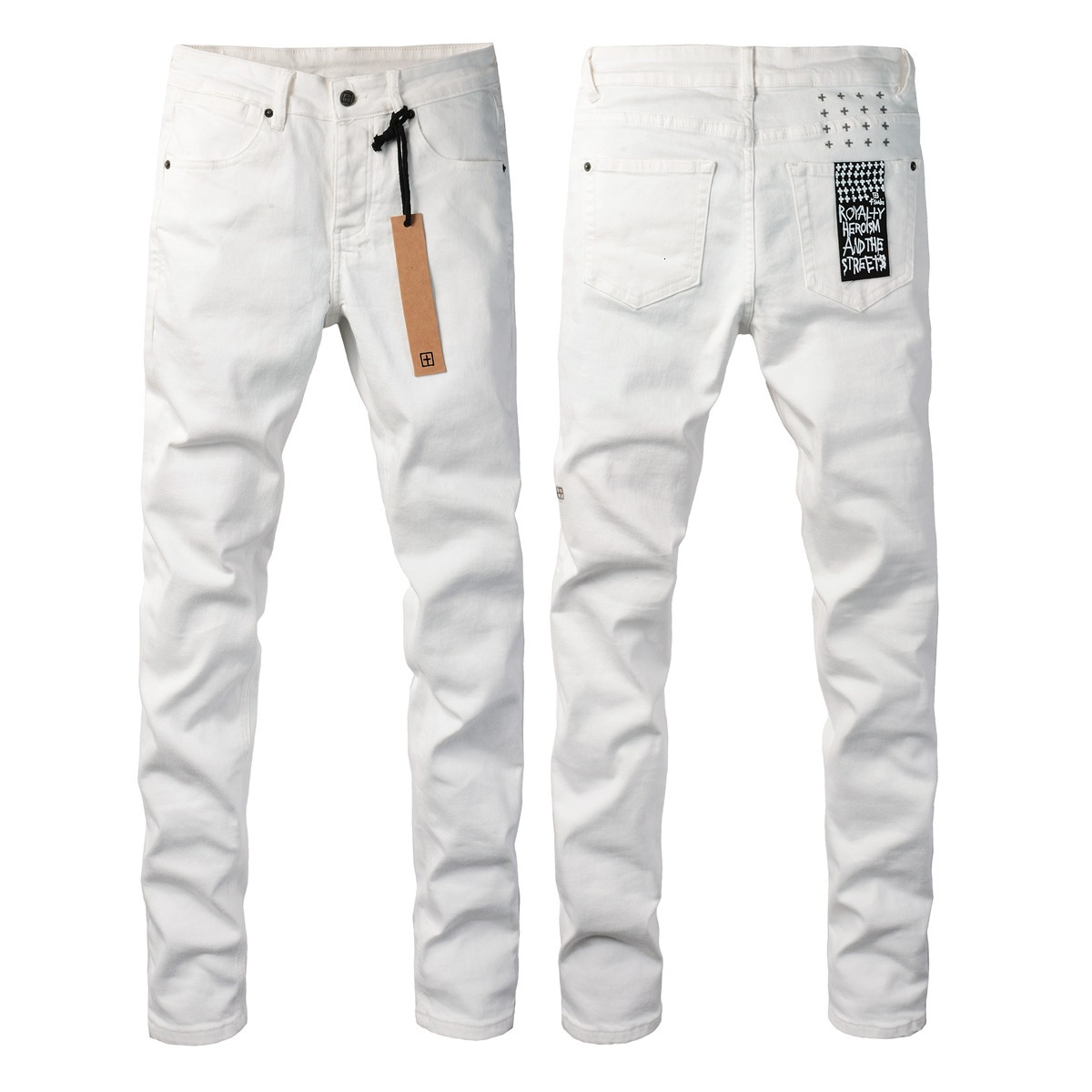 26ss Designer white jeans trendy brand KSUBI HIPHOP JEANS slim fit ripped distressed jeans
