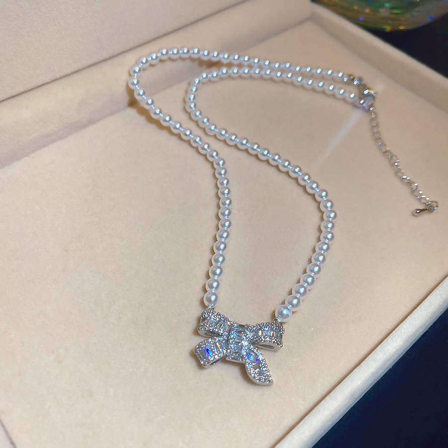 Collarbone summer fashion 2026 new trendy choker pearl bow necklace women's designer collarbone chain - view 6