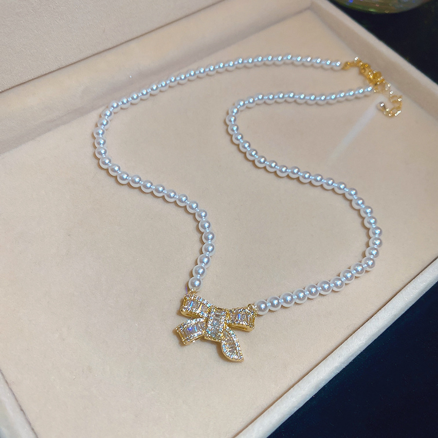 Collarbone summer fashion 2026 new trendy choker pearl bow necklace women's designer collarbone chain - view 7
