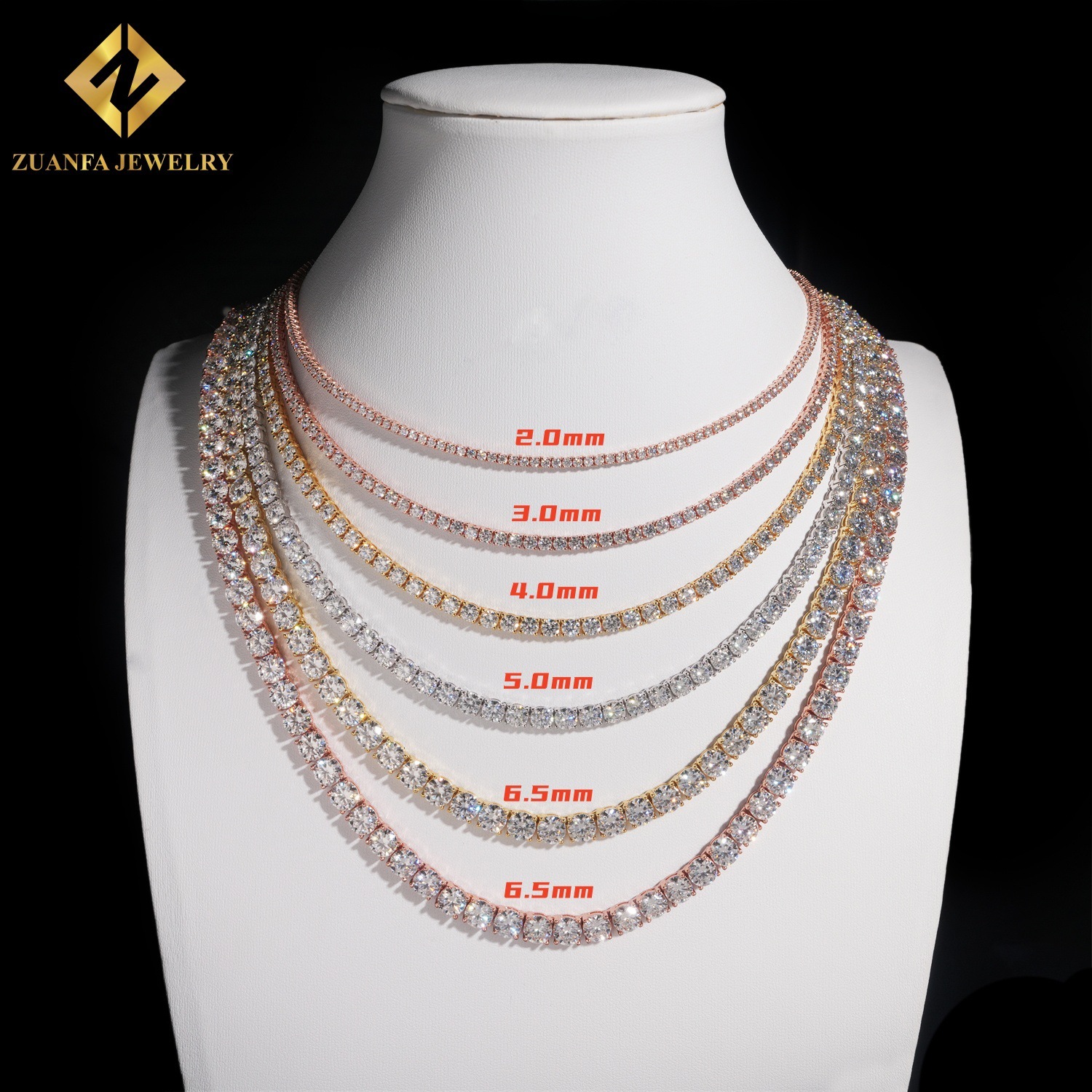 Designer Tennis Chain Rose gold 4mm 5mm VVS Moissanite Tennis Chain 6-24 inch Womens and Mens Bracelet Necklace