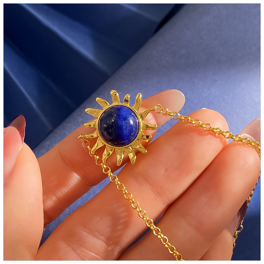 Designer Bracelet Bracelet for Women 18K Gold Plated Bangle Lapis Sunflower Charm Bangles Luxury Jewlery Designer for Women Elegant Statement Gift