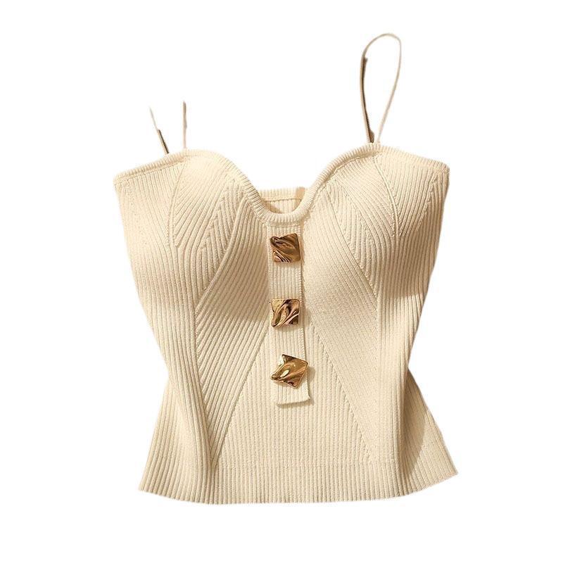 Summer New Luxury Style Knit Bralette Designer Backless Sleeveless Crop Top Women Ladies Elegant Tweed Camisole For Inner Outer Daily Street Casual We