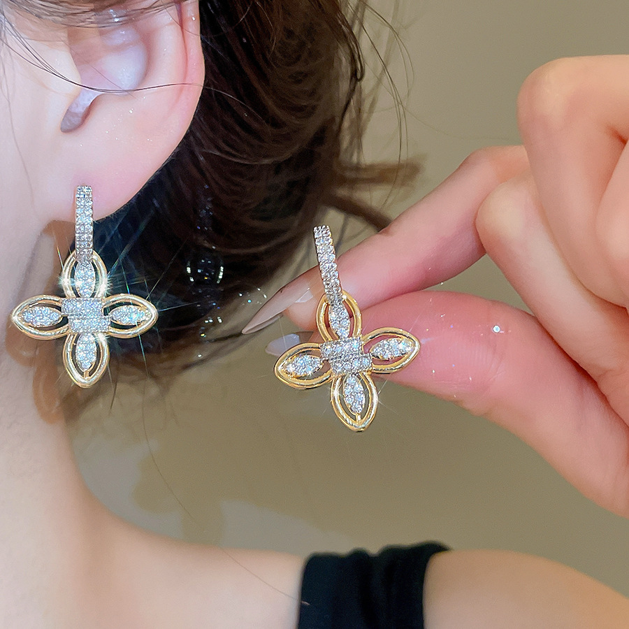 Charming European and American White zircon flower pendant earrings accessories wholesale - view 4