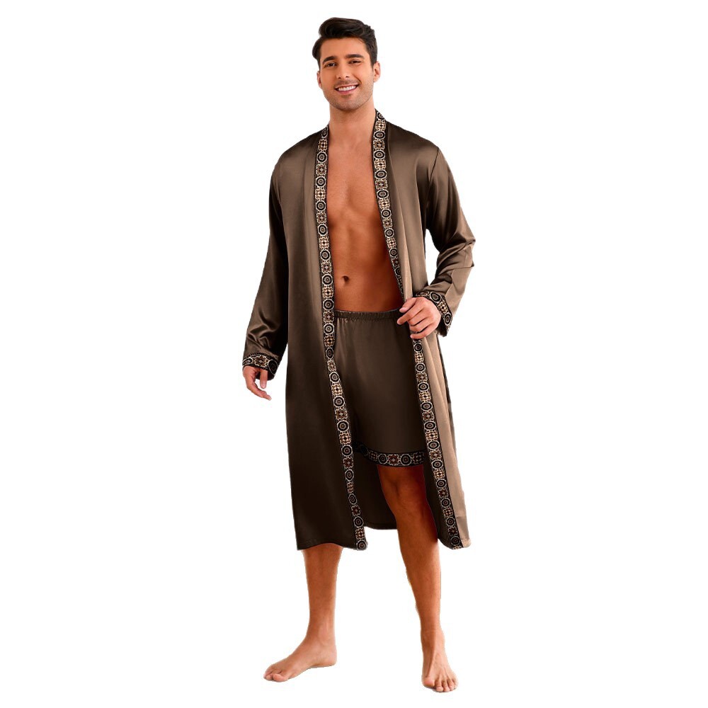 Yaoting designer Men's Ice Silk Pajamas Men's Spring Summer Chinese Style Long Robe Shorts Homewear Set TZ22332