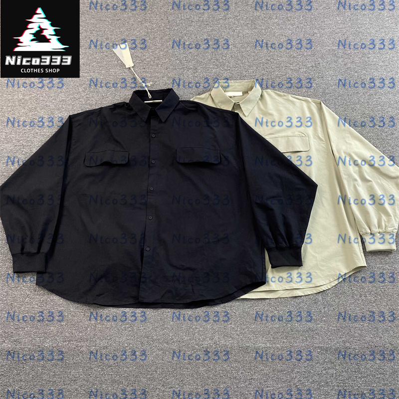 FOG Shirts Chest pocket decoration solid color black and green loose buttons lapel versatile street men and women casual shirt
