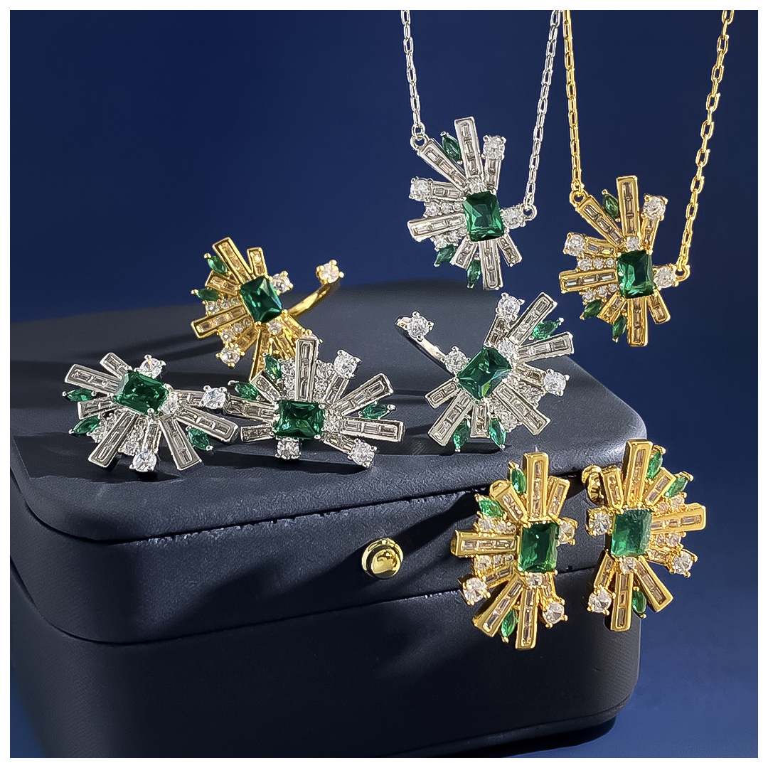 Designer Necklace Necklace for Women Geometric Half Fan Emerald Zircon Diamond Jewelry Set Earrings Necklace Ring Luxury Jewlery Designer for Women El
