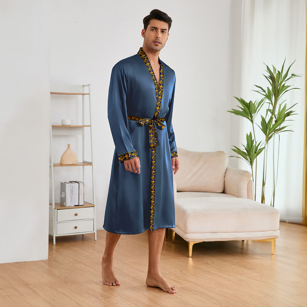 Yaoting designer Men's Ice Silk Pajamas Men's Spring Summer Chinese Style Long Robe Shorts Homewear Set TZ22332