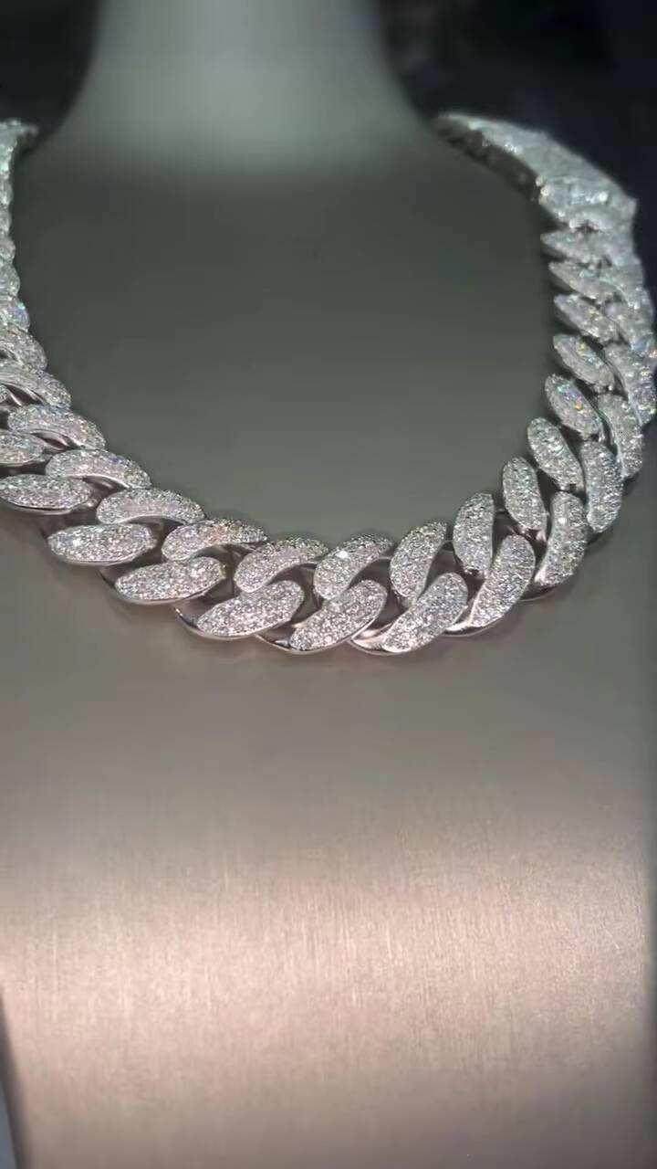 Wholesale Prong Set Iced Out Moissanite Cuban Link Chain 20mm 925 Silver VVS Hip Hop Jewelry Heavy Miami Cuban Necklace
