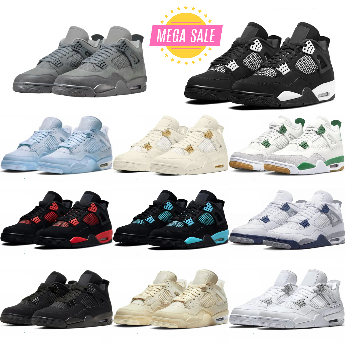 Mens 4 J4 Basketball Sports Shoes Trainers 4s Military Black Cat Bred Sail Red Wet Cement Yellow Thunder White Oreo Metallic Gold Pink Women Designer 