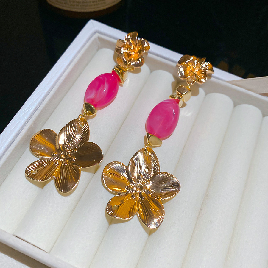 European American cross-border acrylic flower pendant earring necklace set, Bohemian court style, exaggerated and elegant jewelry - view 5