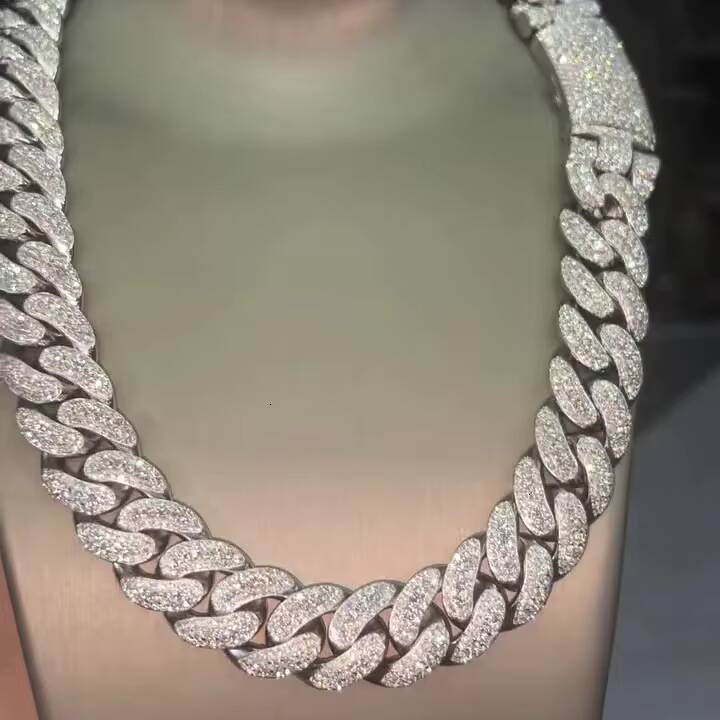 Wholesale Prong Set Iced Out Moissanite Cuban Link Chain 20mm 925 Silver VVS Hip Hop Jewelry Heavy Miami Cuban Necklace