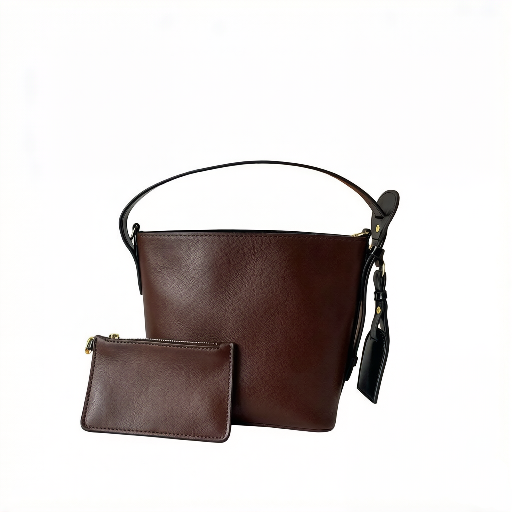 Designer women's bucket bag with bright lining and leather trim handbag stylish shoulder and crossbody bag