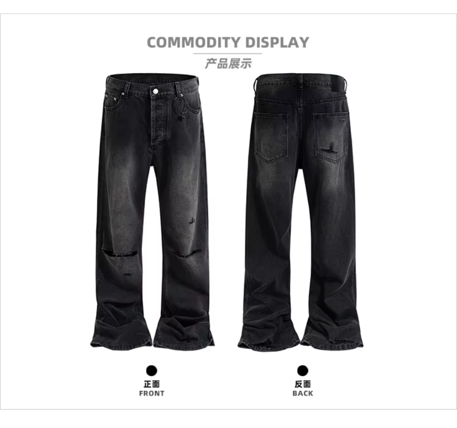 MIJKO Jeans Knife-cut Hole Hand-painted Distressed Denim Trousers ZJ146