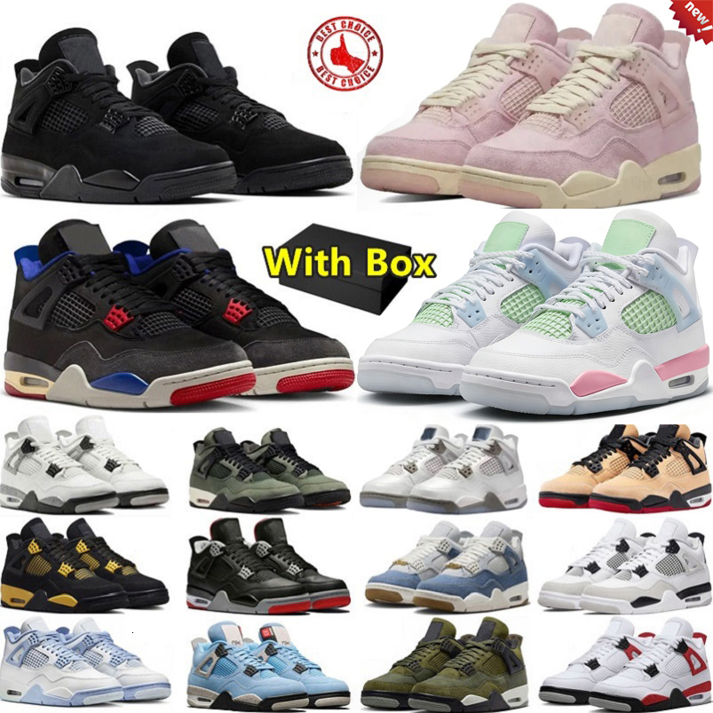 4 4s with box 2026 Valentines Day men women basketball shoes new Black Cat Denim Pizza White Cement Bred Reimagined UNC Blue Mens Trainers Sports Snea