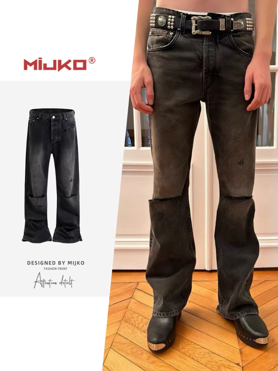 MIJKO Jeans Knife-cut Hole Hand-painted Distressed Denim Trousers ZJ146