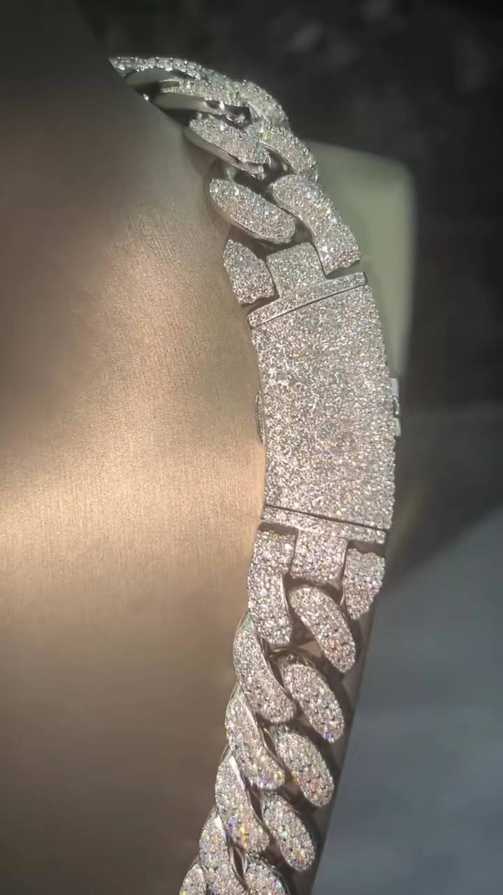 Wholesale Prong Set Iced Out Moissanite Cuban Link Chain 20mm 925 Silver VVS Hip Hop Jewelry Heavy Miami Cuban Necklace