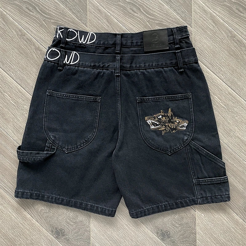 TUFF CROWD American high street niche n embroidered black casual denim shorts 260430