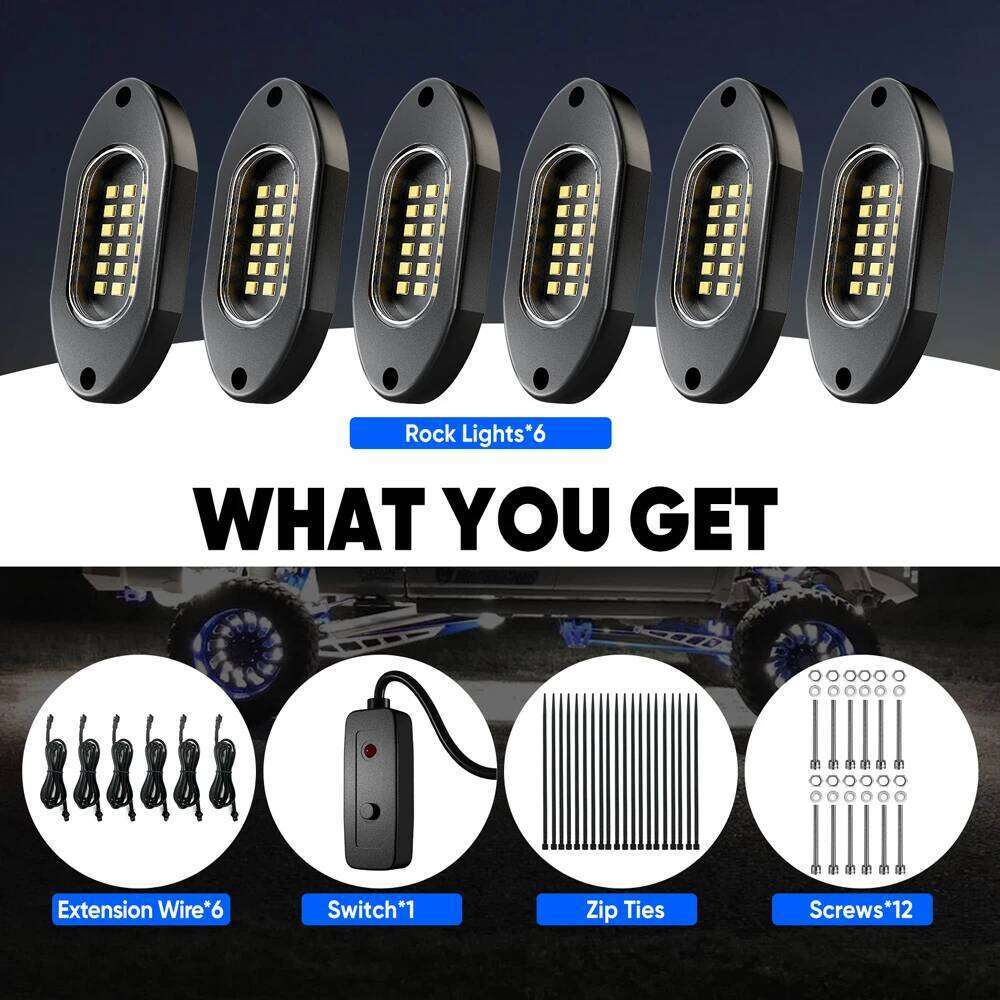 White LED Rock for Off-Road Truck SUV 4x4 ATV Jeep - Underbody Trail Rig Chassis Lighting Kit 4/6/8/12 Lights 12V